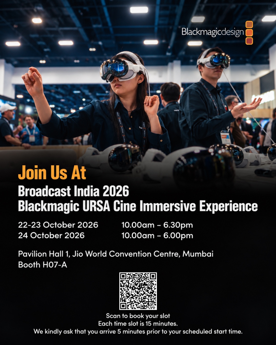 URSA Cine Immersive Experience invitation at Blackmagic Design Booth H07-A, Broadcast India 2026