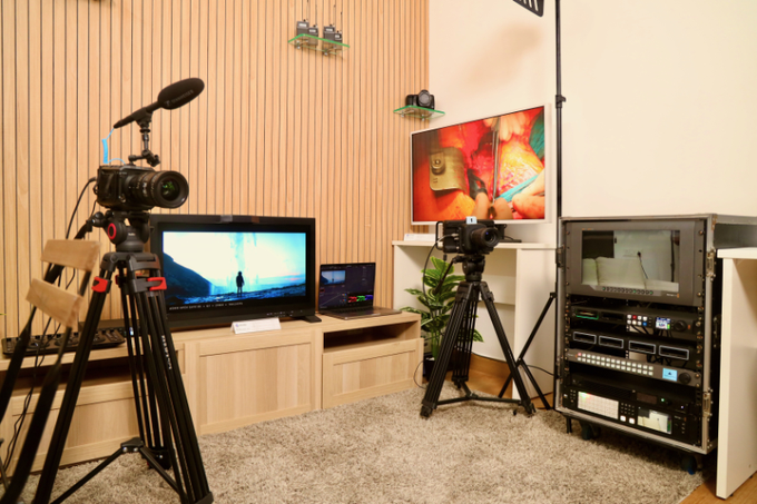 Professional cameras, monitors and broadcast equipment inside the Camixel technology demonstration space
