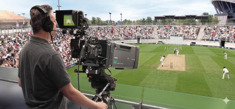 Broadcast camera covering a live sports event