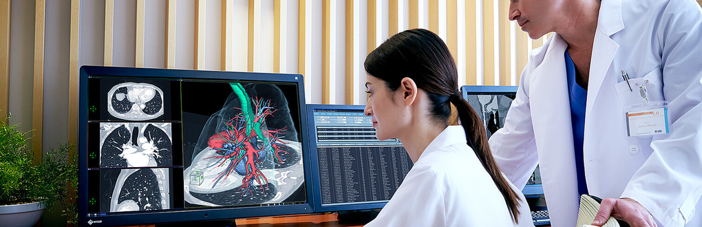 Clinicians reviewing medical images on EIZO RadiForce displays